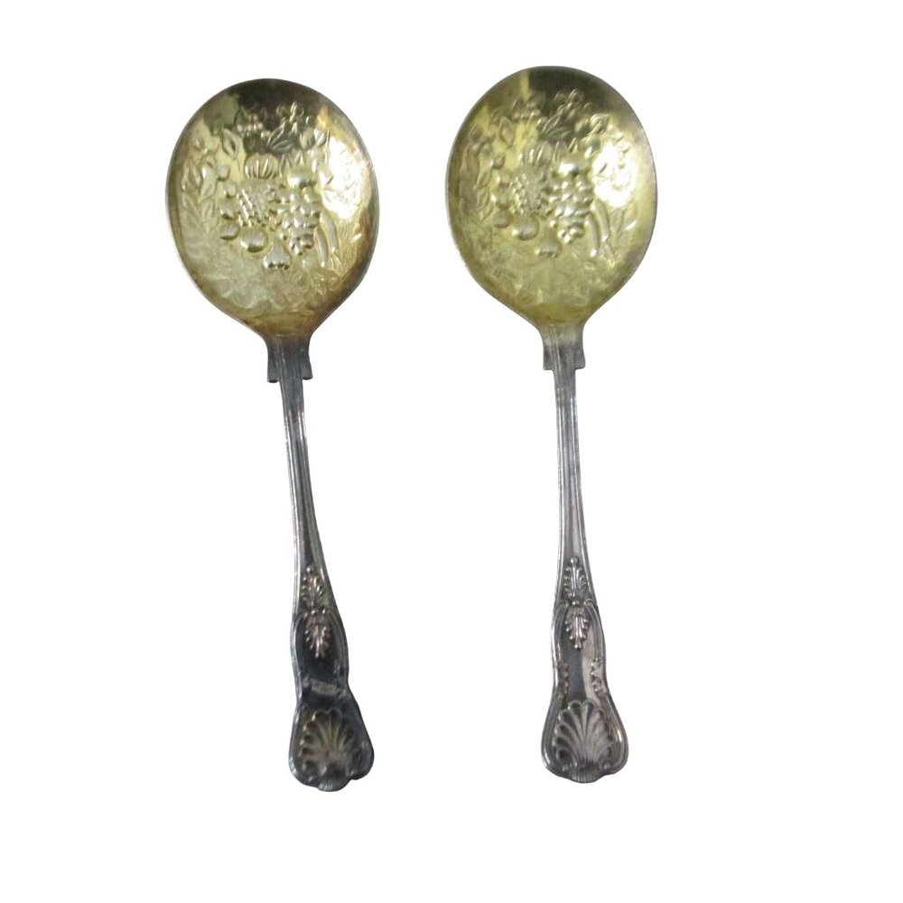 Antique English Sheffield Silver-Plated Berry Spoons Ornate Grapevines WA EPNS
